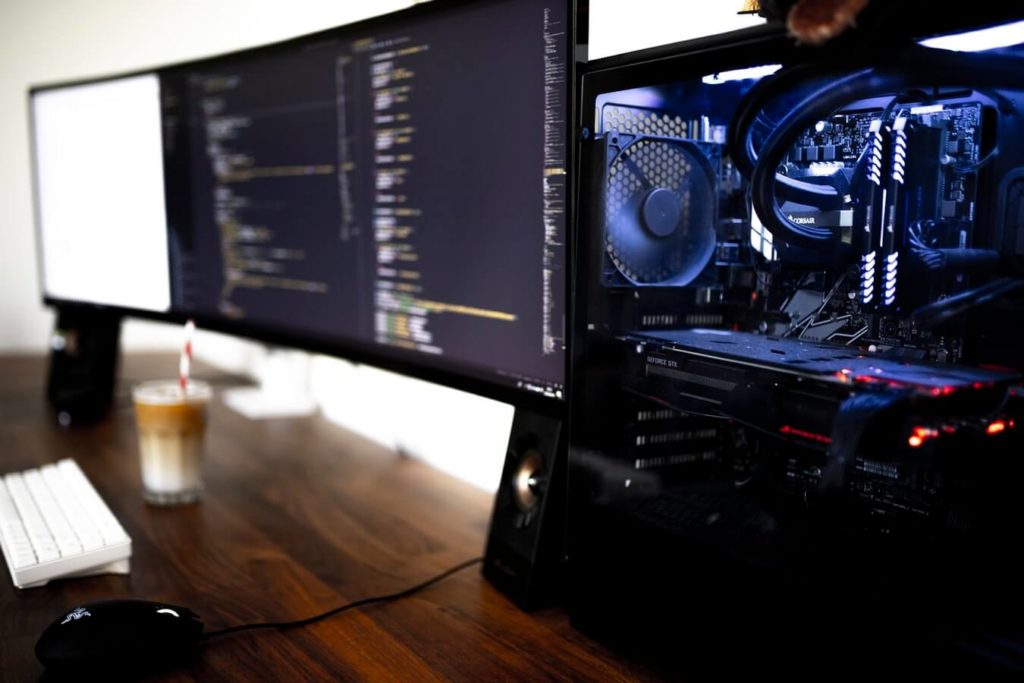 Computer in a home office doing remote work