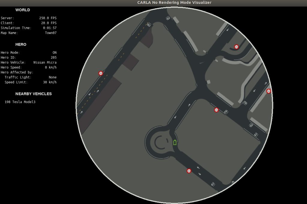 map of the road from above, details on the left, CARLA driving simulator