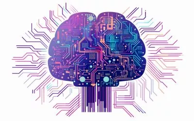 Image of human brain, artificial intelligence, circuits, human and artificial intelligence