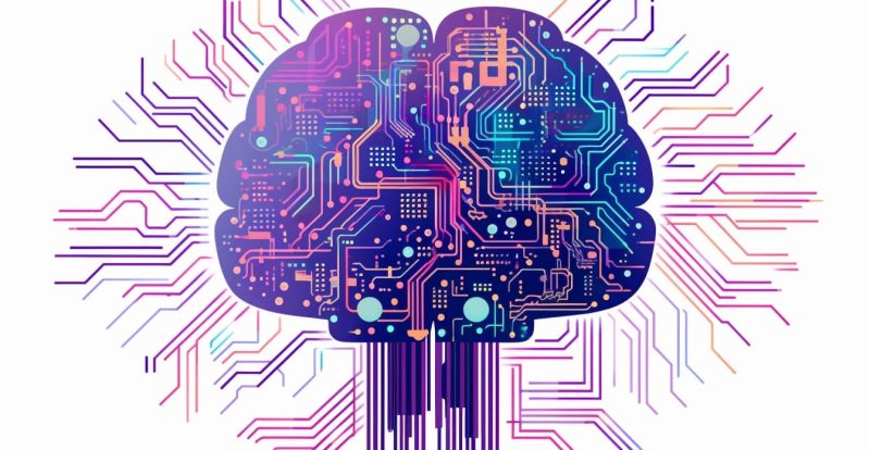 Image of human brain, artificial intelligence, circuits, human and artificial intelligence