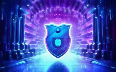 protection shield with blue and purple background, representing data privacy and open source
